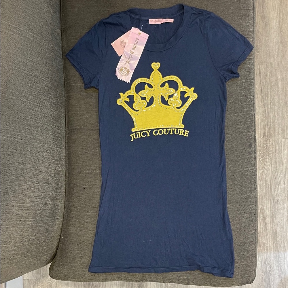 Juicy Couture NEW Navy Blue Long T with Gold Crown
